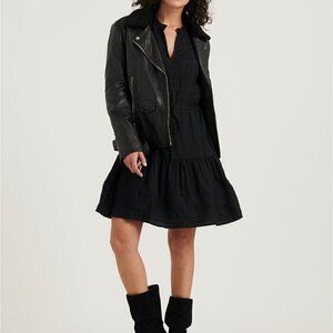 Lucky Brand Kourtney Pintuck Tiered Flounce Dress, Lucky Black, Size XS